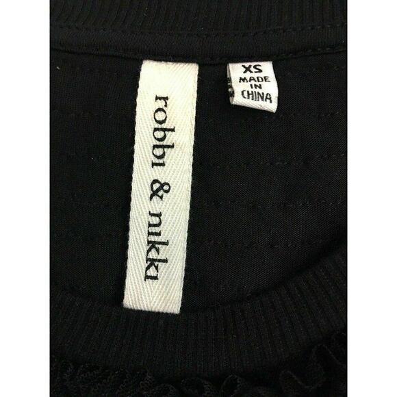 Robbi Nikki Womens Solid Black Short Sleeve Ruffle Sheer Top Viscose Xs - Picture 5 of 6